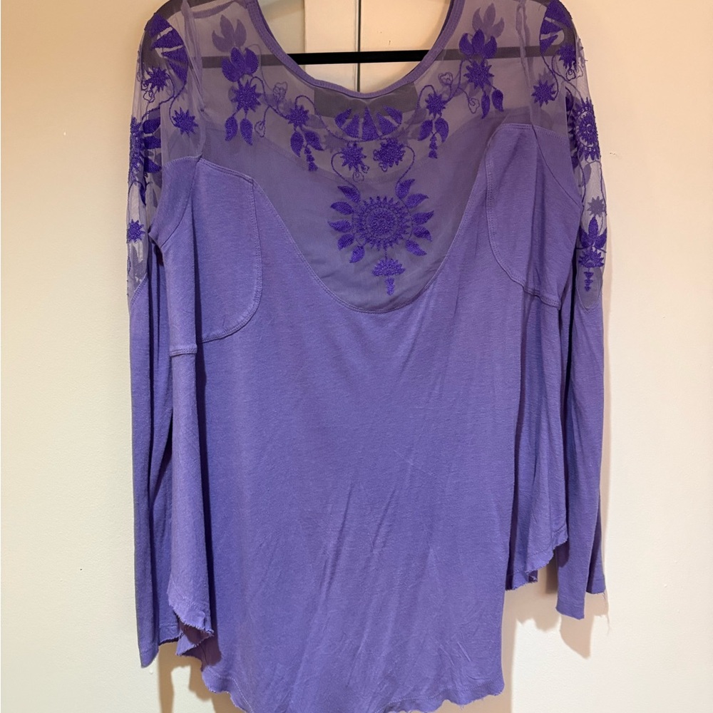 Free People Purple Embellished Long Sleeve Blouse - Picture 4 of 5